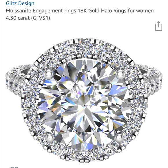 Moissanite Engagement Ring 18k Gold Halo - Picture 2 of 3